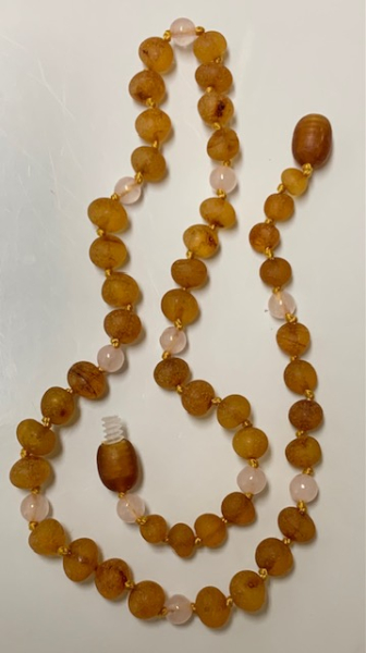 <u>PERFECTLY IMPERFECT - Baltic Amber Necklace  - Kids Unpolished Cider Rose Quartz, All Kids Sizes<br>Inspired By Finn</u>