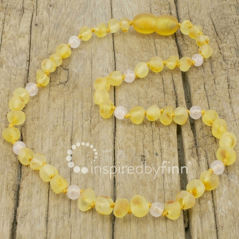 <u>Baltic Amber Necklace - Kids Unpolished Lemon Rose Quartz, All Kids Sizes<br>Inspired by Finn</>