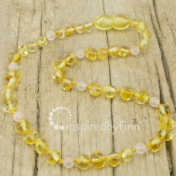 <u>Baltic Amber Necklace - Kids Polished Yellow Rose Quartz, All Kids Sizes<br>Inspired by Finn</u>