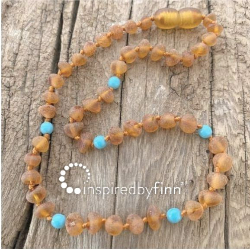 <u>Size 13-15" Baltic Amber Necklace - Kids Unpolished Blue Cider, All Kids Sizes</br>Inspired By Finn</u>