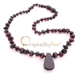 <u>50% Off! Baltic Amber Necklace - Kids Polished Pendant Dk Cherry - Size 11.5-12.5"</u>