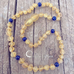 <u>Baltic Amber Necklace - Kids Unpolished Yellow + Lapis Lazuli, Size 13-15"</u>