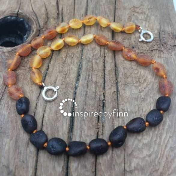 <u>Baltic Amber Anklet - Adjustable<br>Unpolished Tri-Color</u>