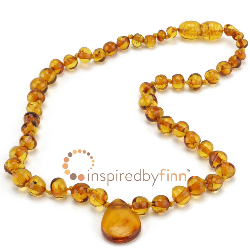 <u>Baltic Amber Necklace -  Kids Polished Pendant Honey - All Kids Sizes</u>