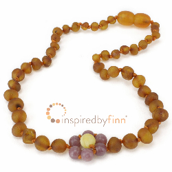 <u>Baltic Amber Necklace - Kids Unpolished Lepidolite Flower - All Kids Sizes</u>