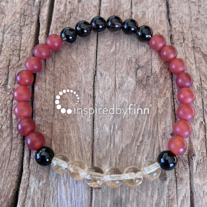<u>Good Cheer, Confident & Motivated</u><br>Carnelian, Citrine & Smoky Quartz Elastic Bracelet