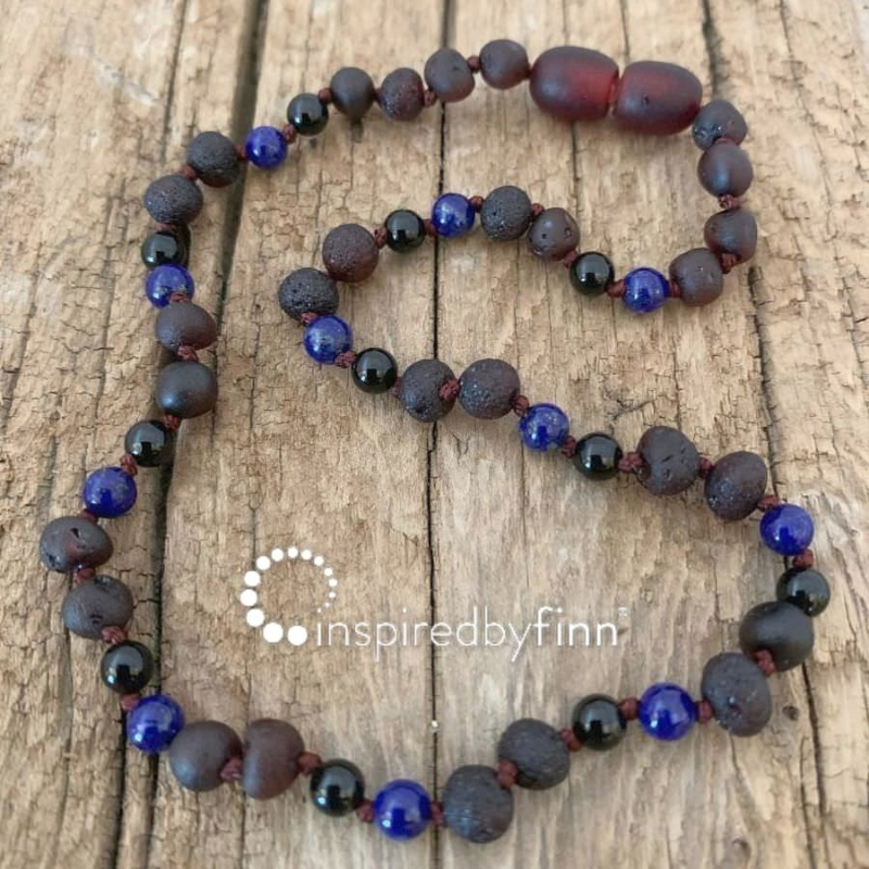 <u>Baltic Amber Necklace - Kids Unpolished Molasses + FOCUS & CONCENTRATION, Size 11.5-12.5"</u>