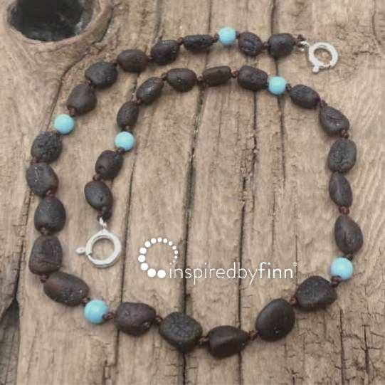 <u>Baltic Amber Anklet - Adjustable<br>Unpolished Blue Molasses</u>