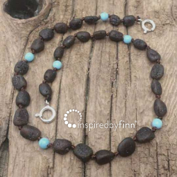 <u>Baltic Amber Anklet - Adjustable<br>Unpolished Blue Molasses</u>