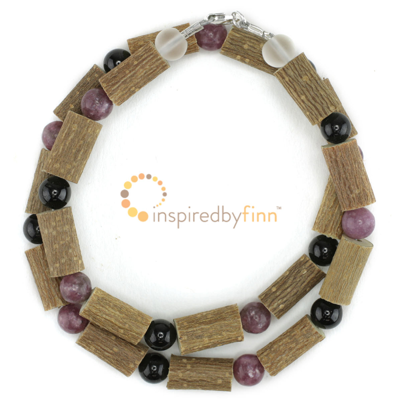 <u>Lepidolite & Black Tourmaline Gemstones & Hazel Necklace - Relaxation - Adult Sizes</u>