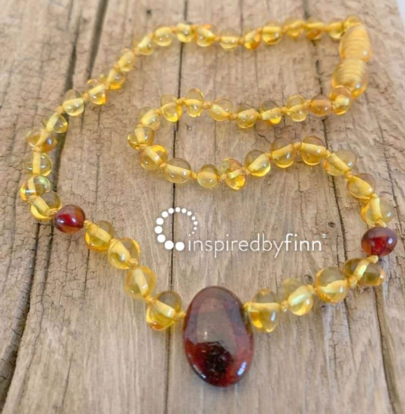 <u>Baltic Amber Necklace - Kids Polished Pendant Golden Cherry - All Kids Sizes</u>