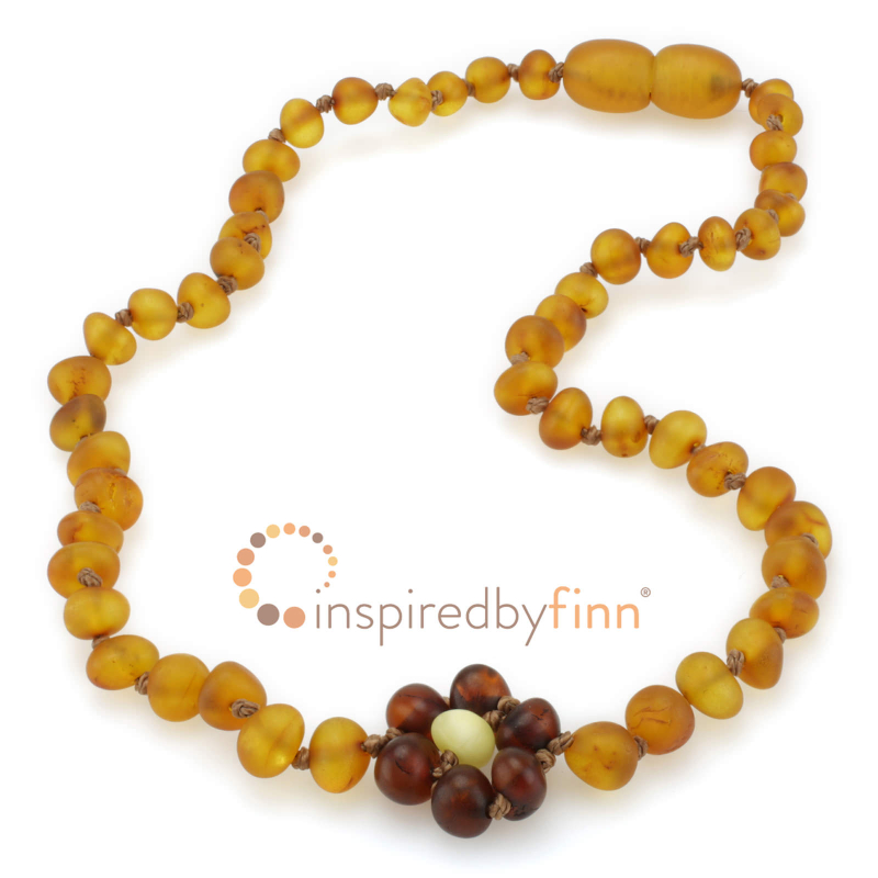 <u>Baltic Amber Necklace - Kids Unpolished Brilliant Flower - All Kids Sizes</u>