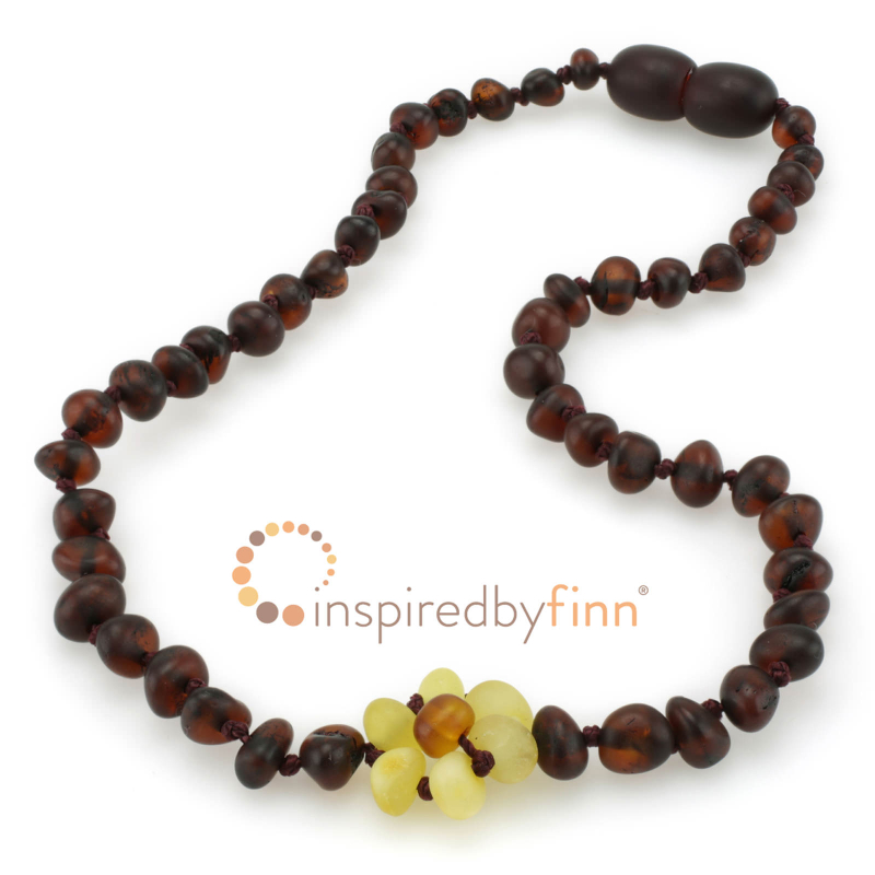 <u>Baltic Amber Necklace - Kids Unpolished Delicate Flower - All Kids Sizes</u>