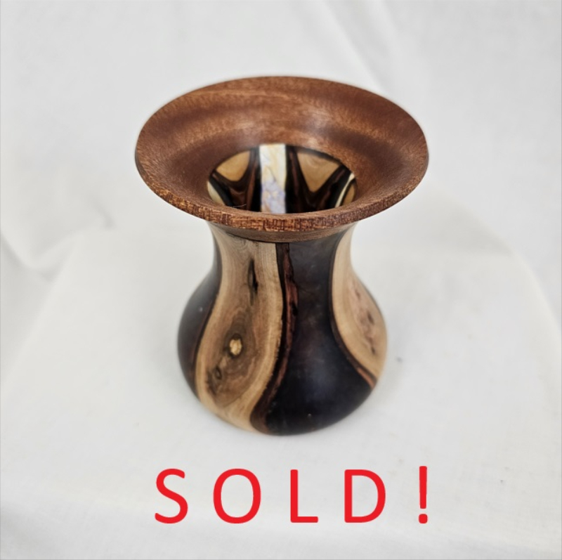 Walnut, Oak, Cast Vase (3-1/2 x 5)