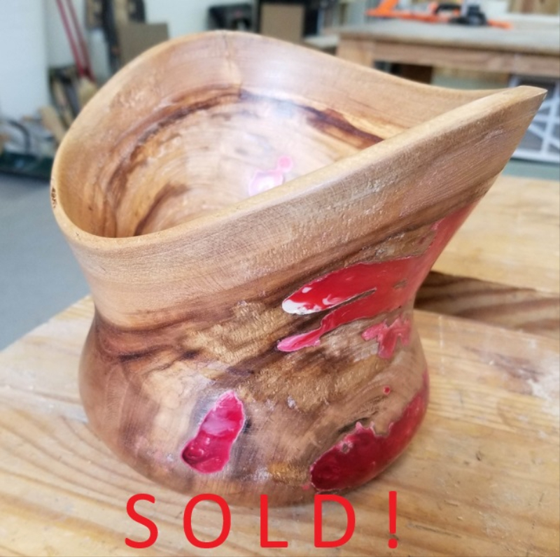 Red & White Resin Filled Maple Bowl (5"dia x 7"tall)